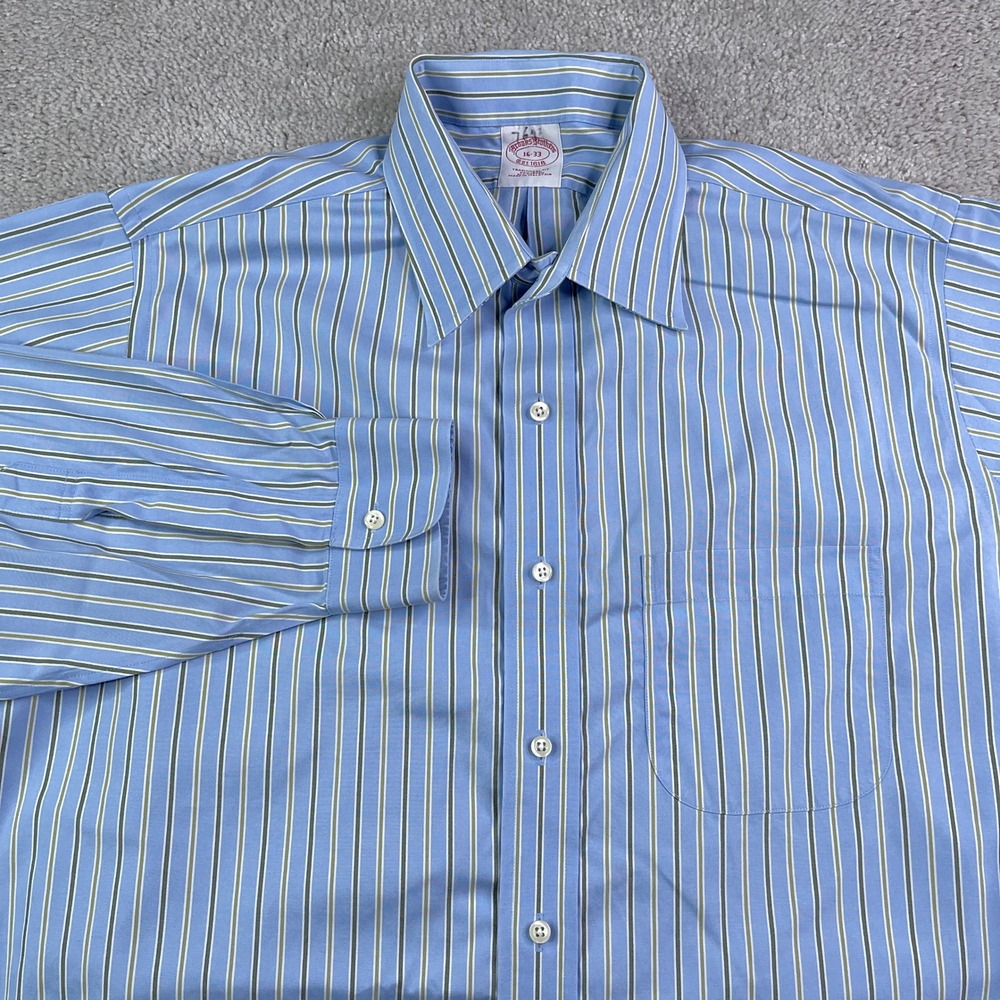 Brooks Brothers Shirt Mens 16 33 Blue Striped Traditional Fit Non Iron Cotton‎